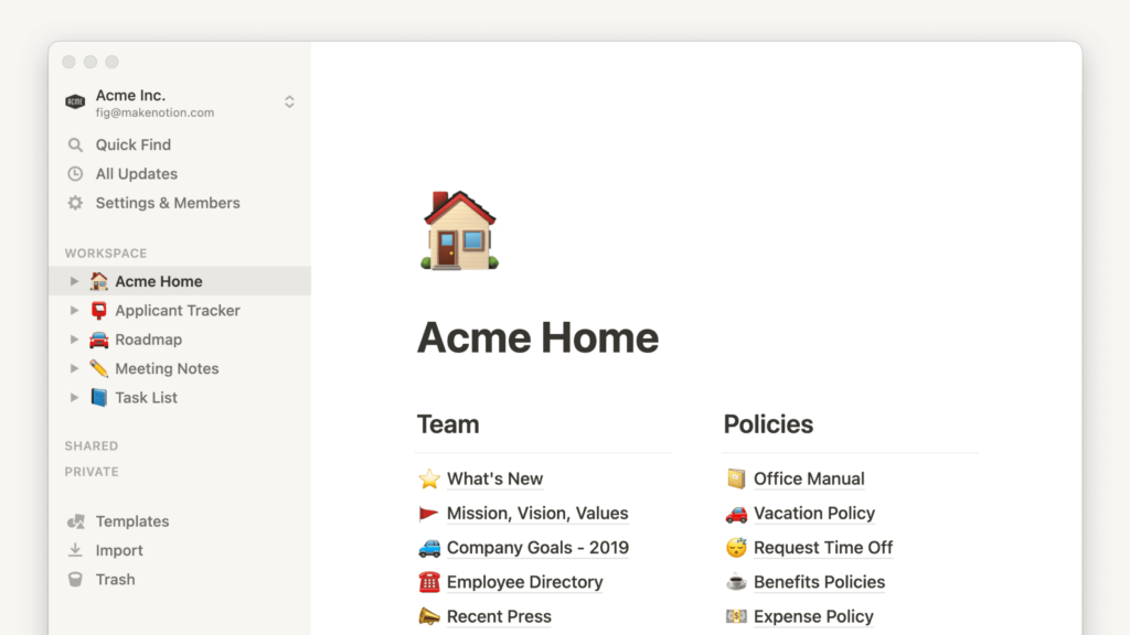 Notion homepage of a person