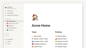 Notion homepage of a person
