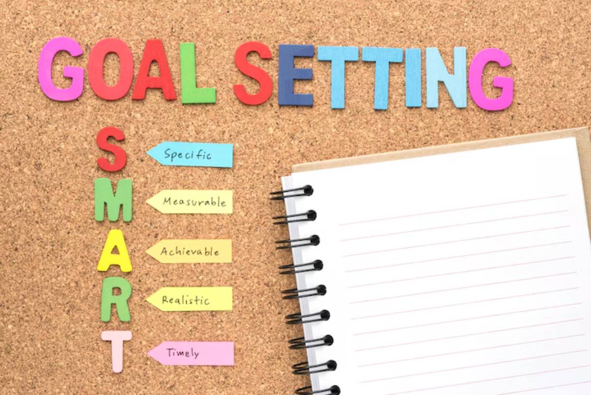 goal setting and smart written with colorful letters
