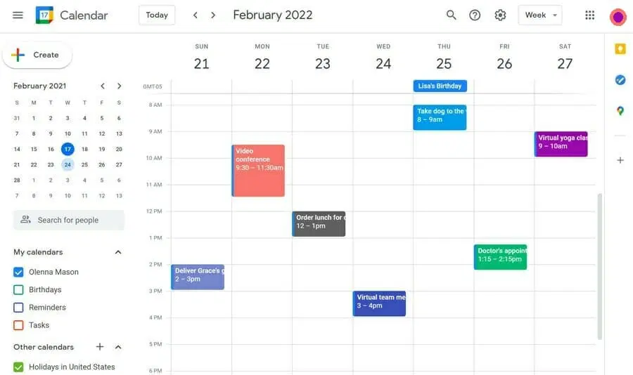 google calendar showing tasks for the month